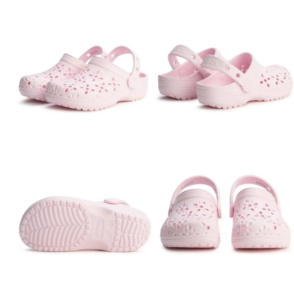 Crocs Classic Floral Cut Out Clog K Kids Pink Sandals Size C13 NEW